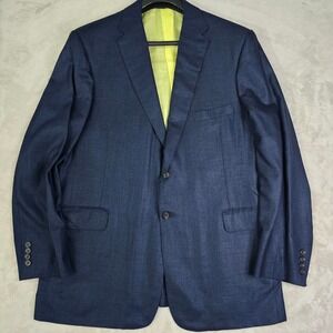 1990s Tony Lama Union Made USA Navy Blazer 46L Neon Yellow Lining Suit Jacket